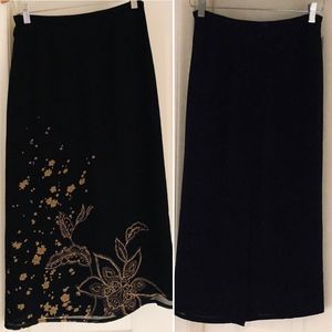 Ann Taylor Black Floral Silk Long Midi Skirt Sz 4